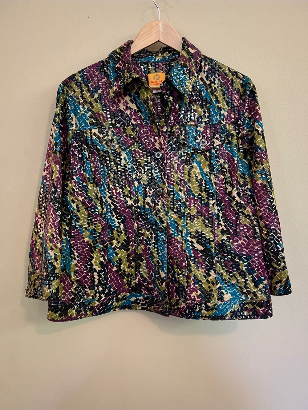 Ruby Rd. Unique Shiny Glossy Soft Jean Jacket Style Jacket
